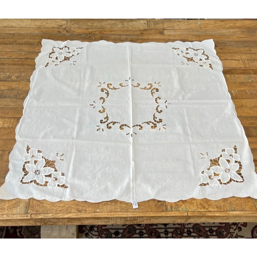 Imperial Elegance Tablecloth White Doily Square 32x32 in 100% Cotton